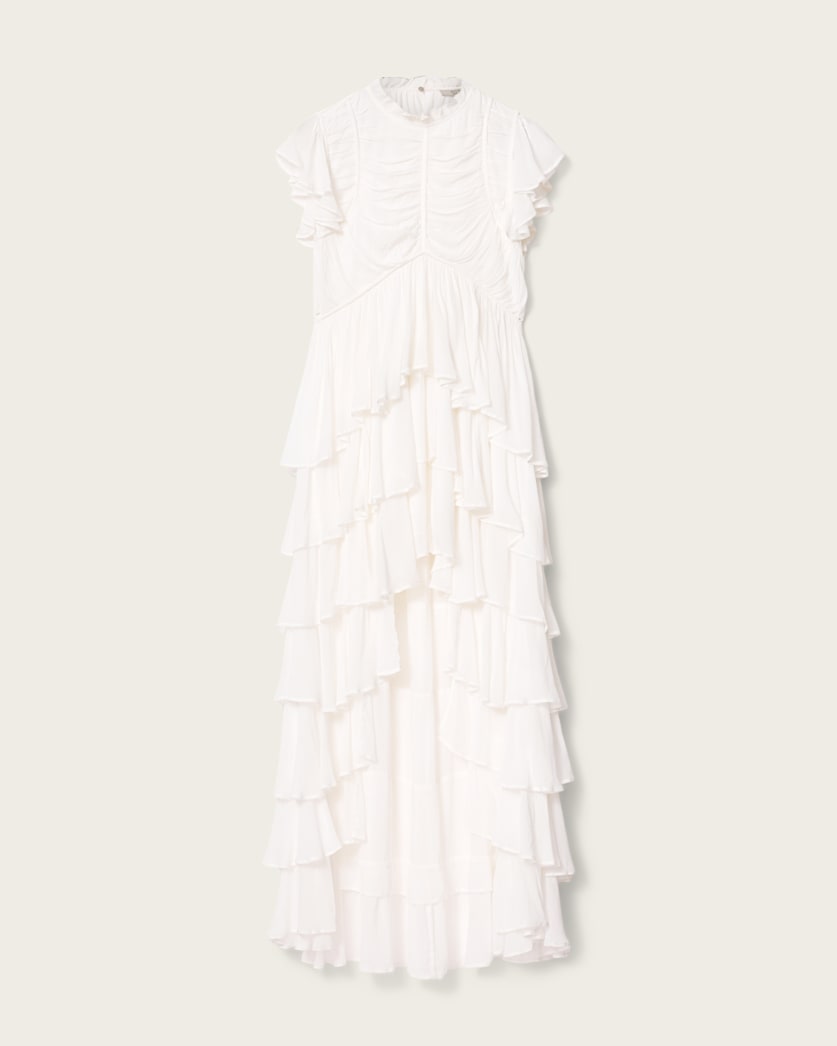 AllSaints Shaela Ruffled Maxi Dress Women's Optic White Women's