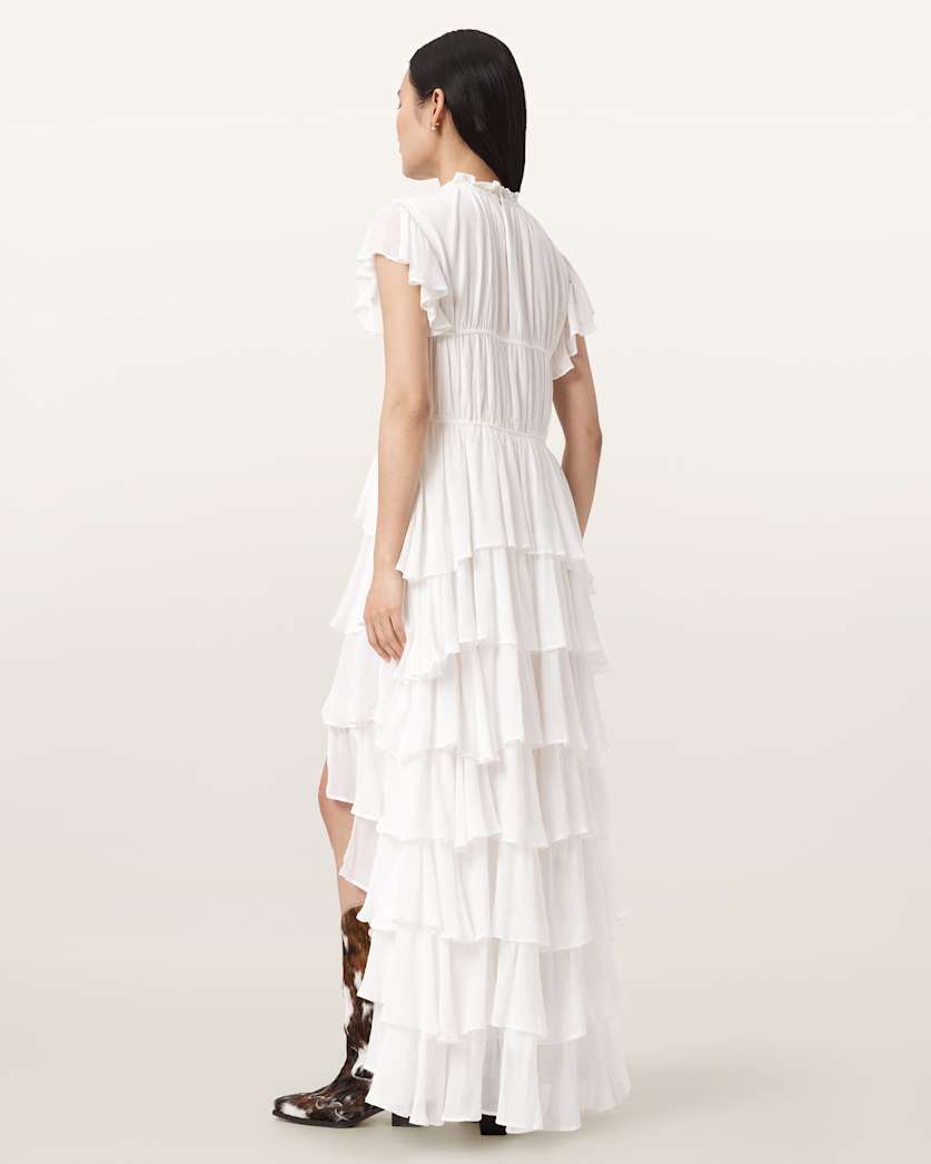 AllSaints Shaela Ruffled Maxi Dress Women's Optic White Women's
