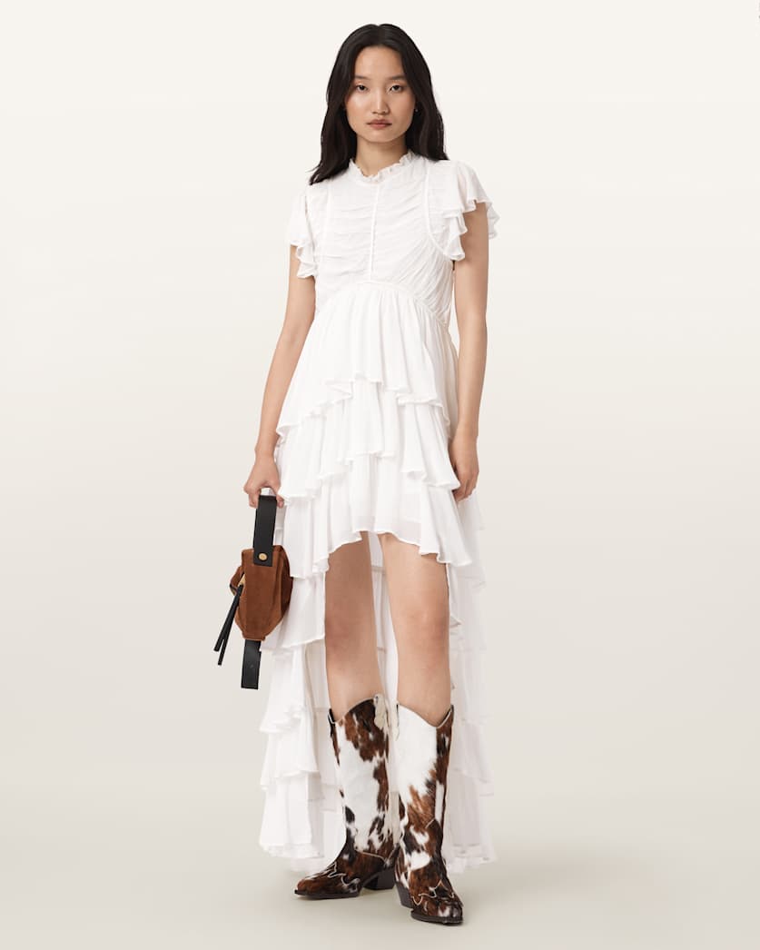 AllSaints Shaela Ruffled Maxi Dress Women's Optic White Women's