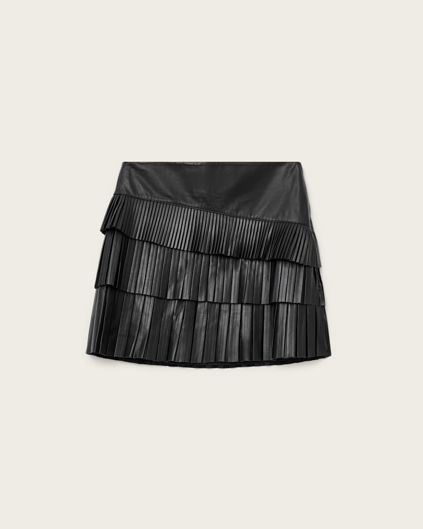 AllSaints Nara Leather Pleated Mini Skirt Women's Black Women's
