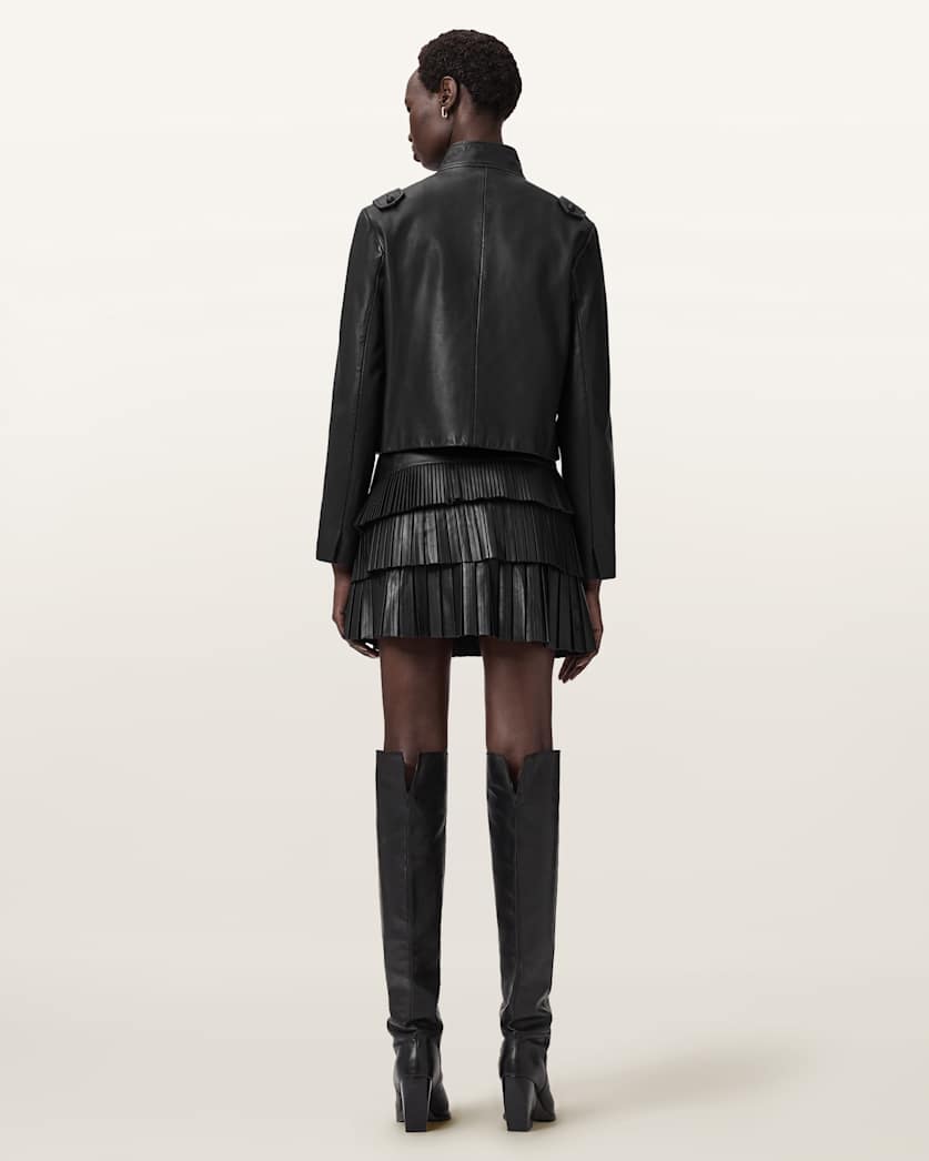 AllSaints Nara Leather Pleated Mini Skirt Women's Black Women's