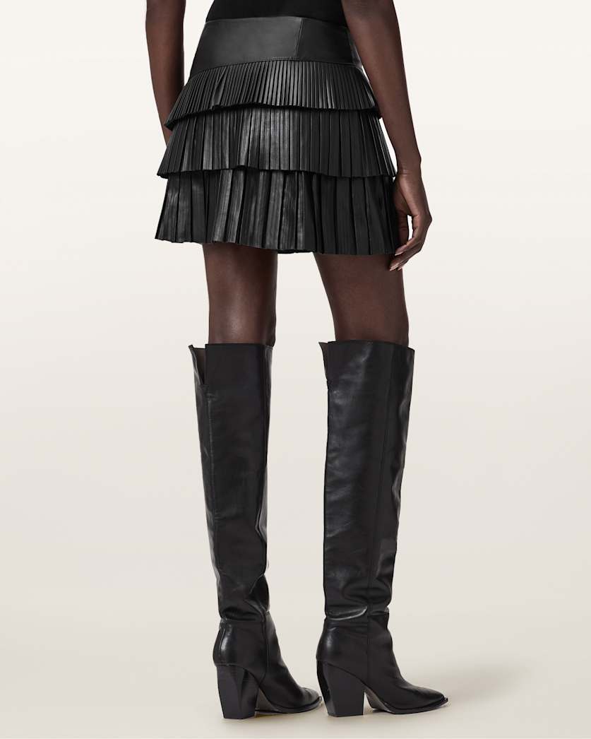 AllSaints Nara Leather Pleated Mini Skirt Women's Black Women's