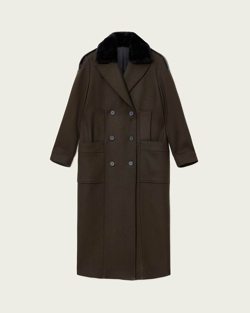 AllSaints Millie Double Breasted Coat Women's Khaki Green Women's