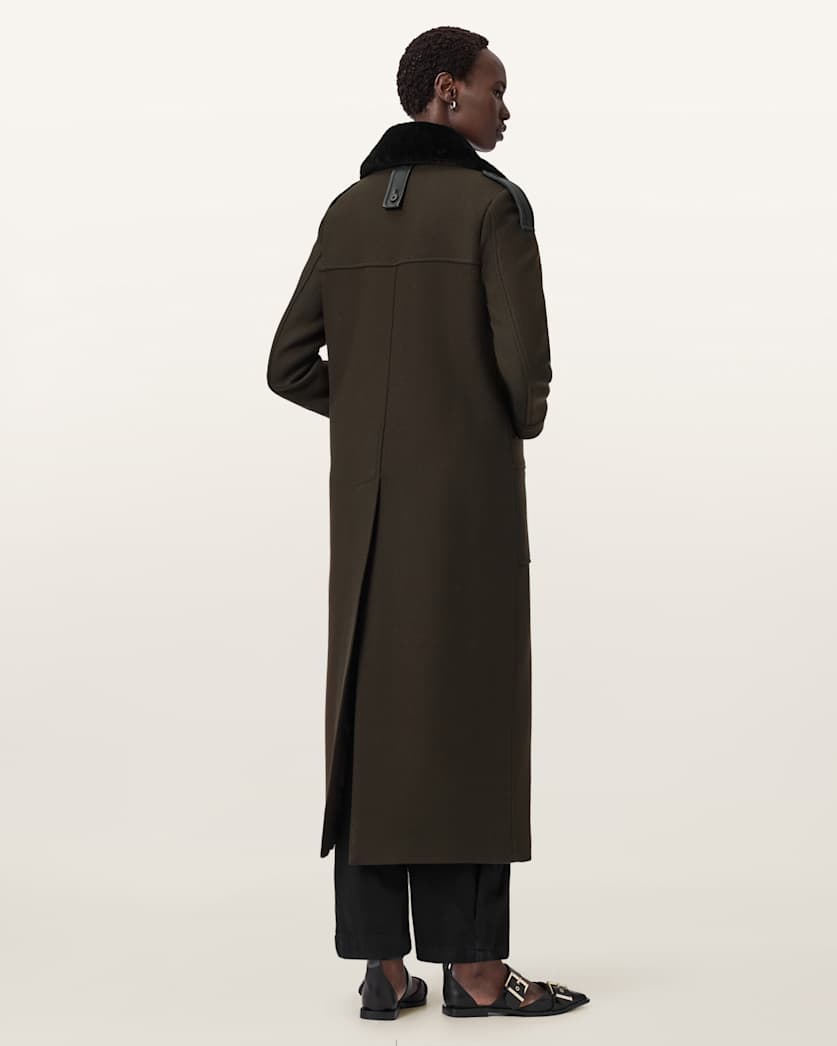 AllSaints Millie Double Breasted Coat Women's Khaki Green Women's