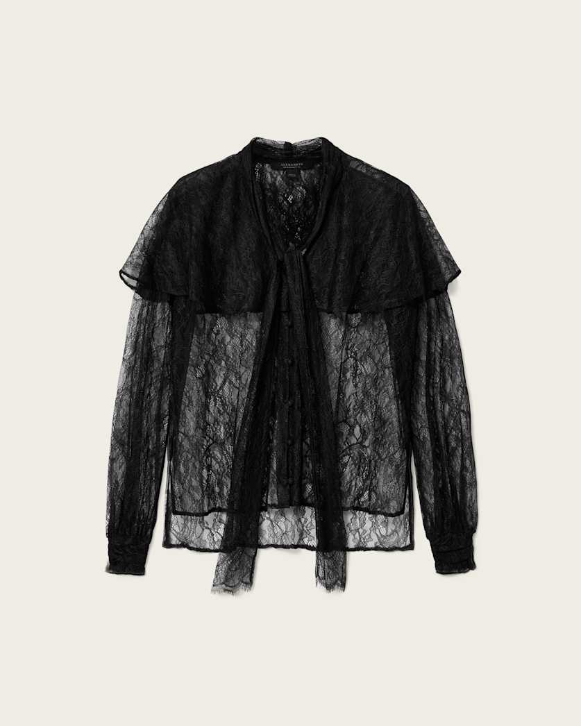 AllSaints Athena Lace Shirt Women's Black Women's