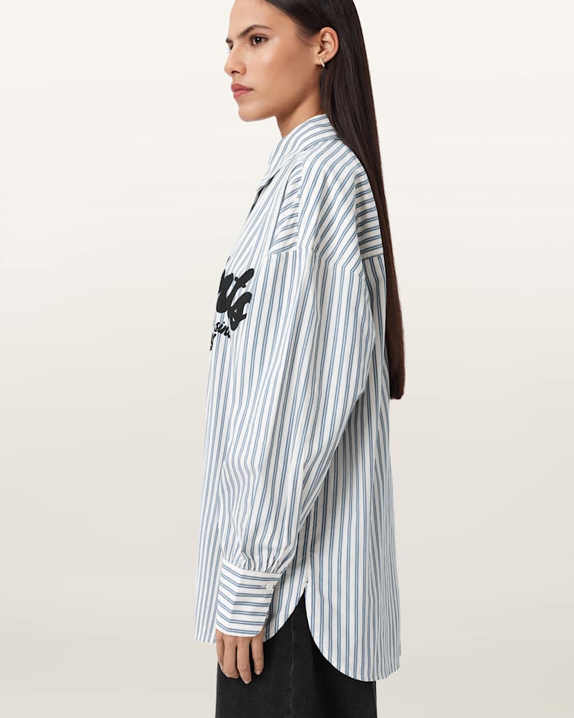 AllSaints Adrianne Relaxed Striped Shirt Women's Blue/White Women's