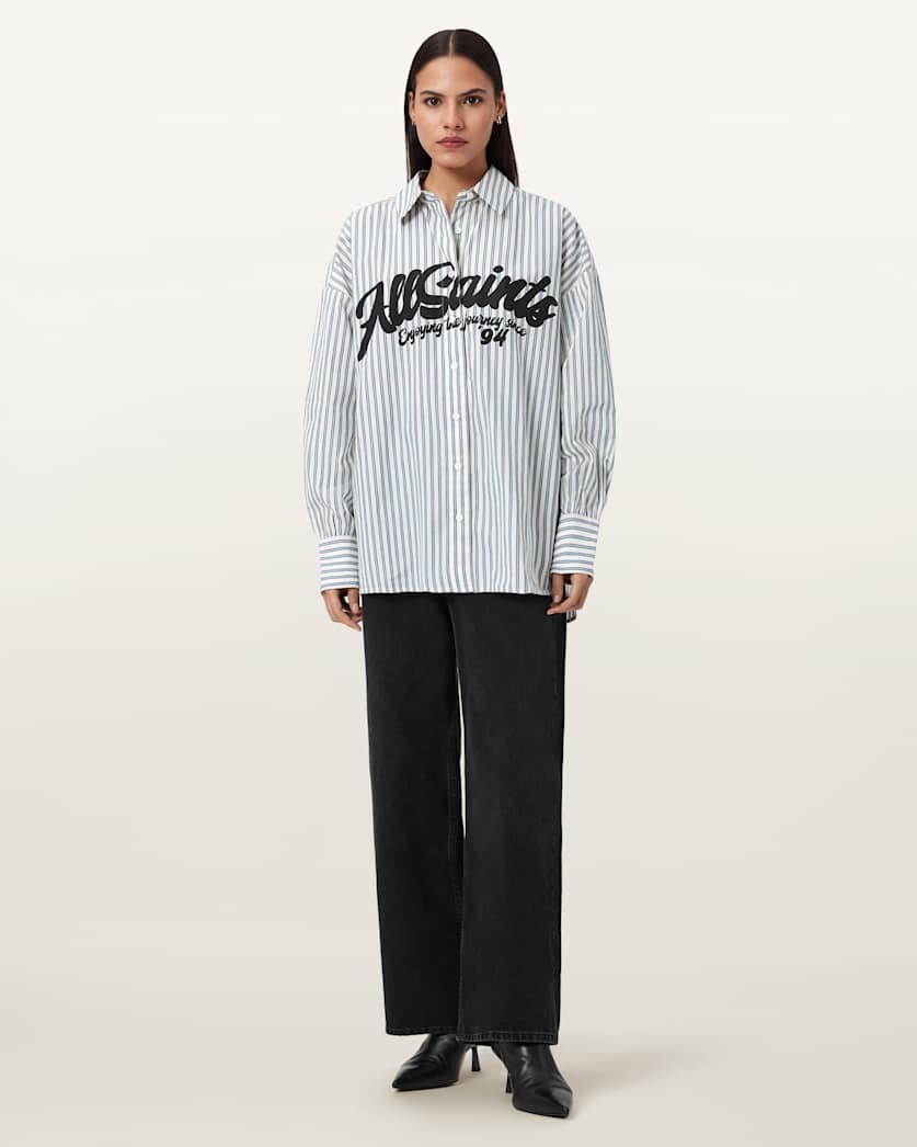 AllSaints Adrianne Relaxed Striped Shirt Women's Blue/White Women's