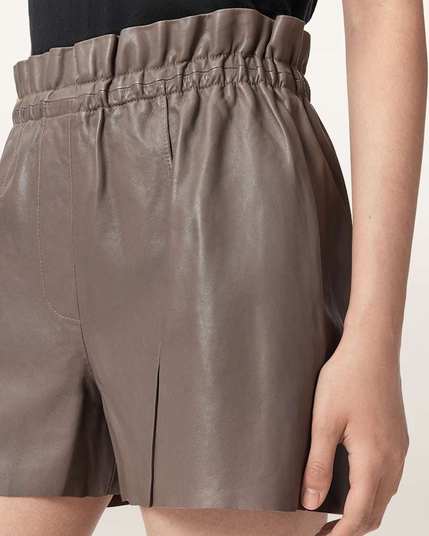 AllSaints Fran High Rise Leather Shorts Women's Mole Brown Women's