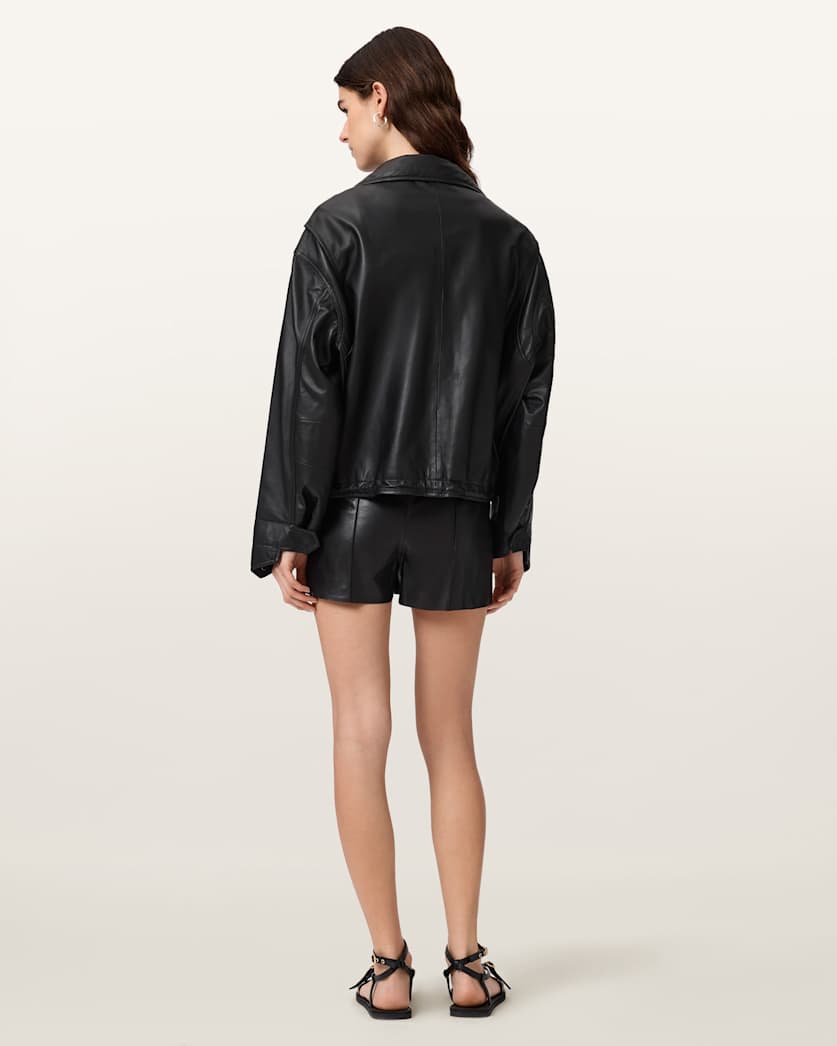 AllSaints Fran High Rise Leather Shorts Women's Mole Brown Women's
