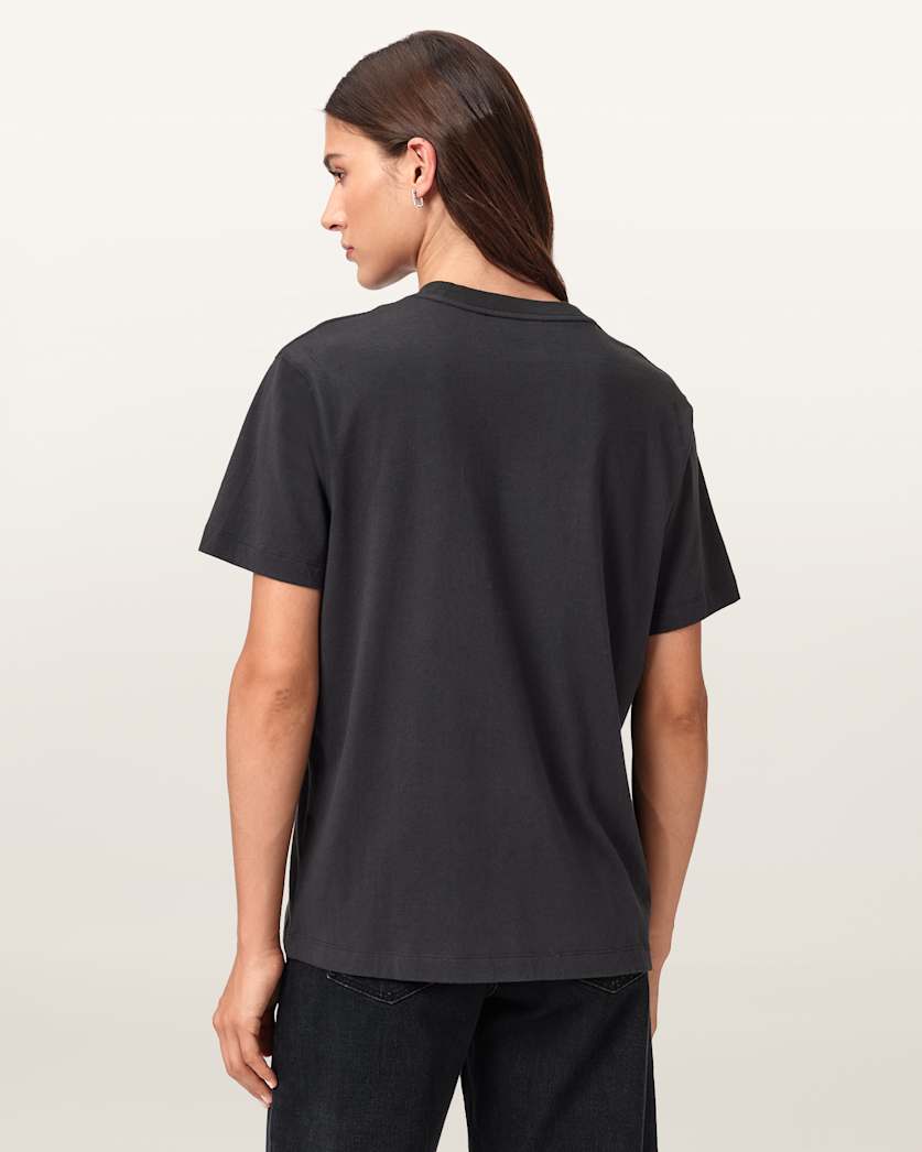 AllSaints Drip Embellished Boyfriend T Shirt Women's Washed Black Women's