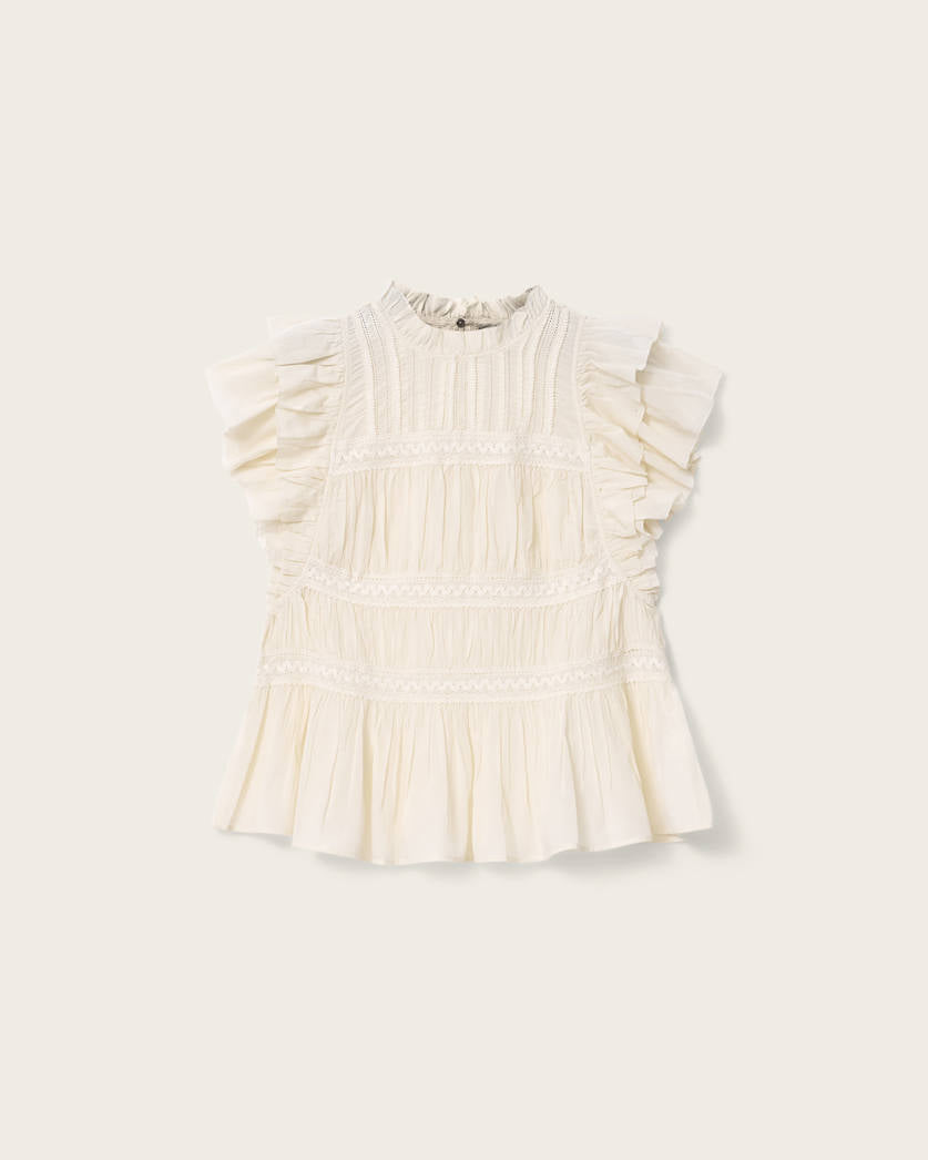 AllSaints Harriet Short Sleeve Ruched Relaxed Fit Top Women's Dove White Women's