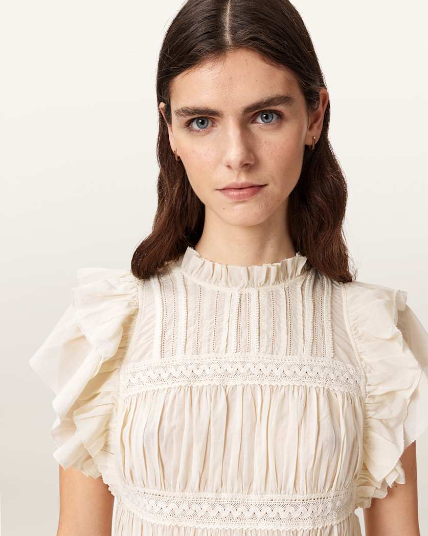 AllSaints Harriet Short Sleeve Ruched Relaxed Fit Top Women's Dove White Women's