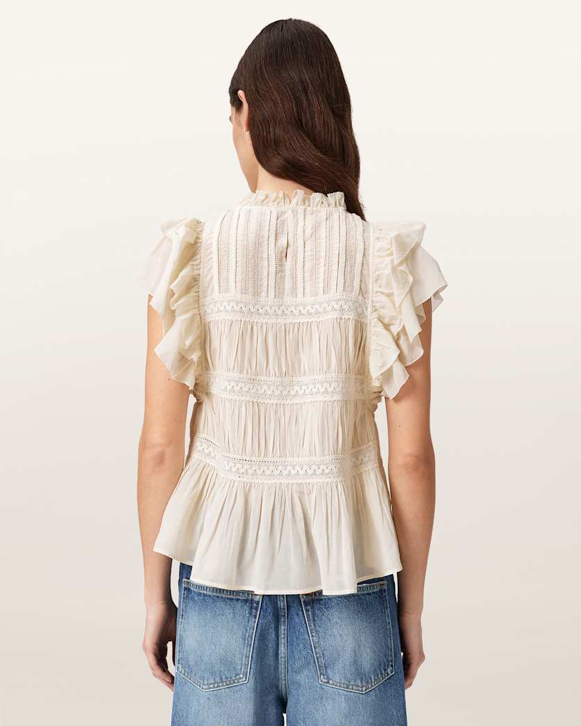 AllSaints Harriet Short Sleeve Ruched Relaxed Fit Top Women's Dove White Women's