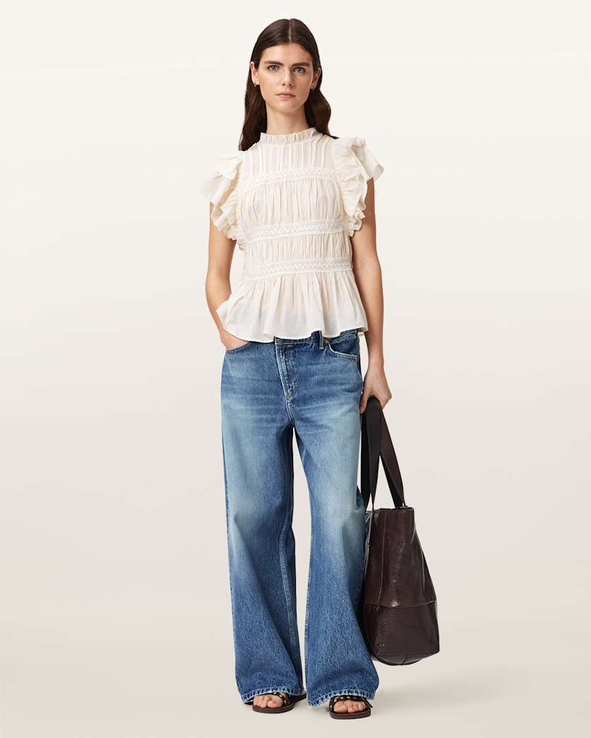 AllSaints Harriet Short Sleeve Ruched Relaxed Fit Top Women's Dove White Women's