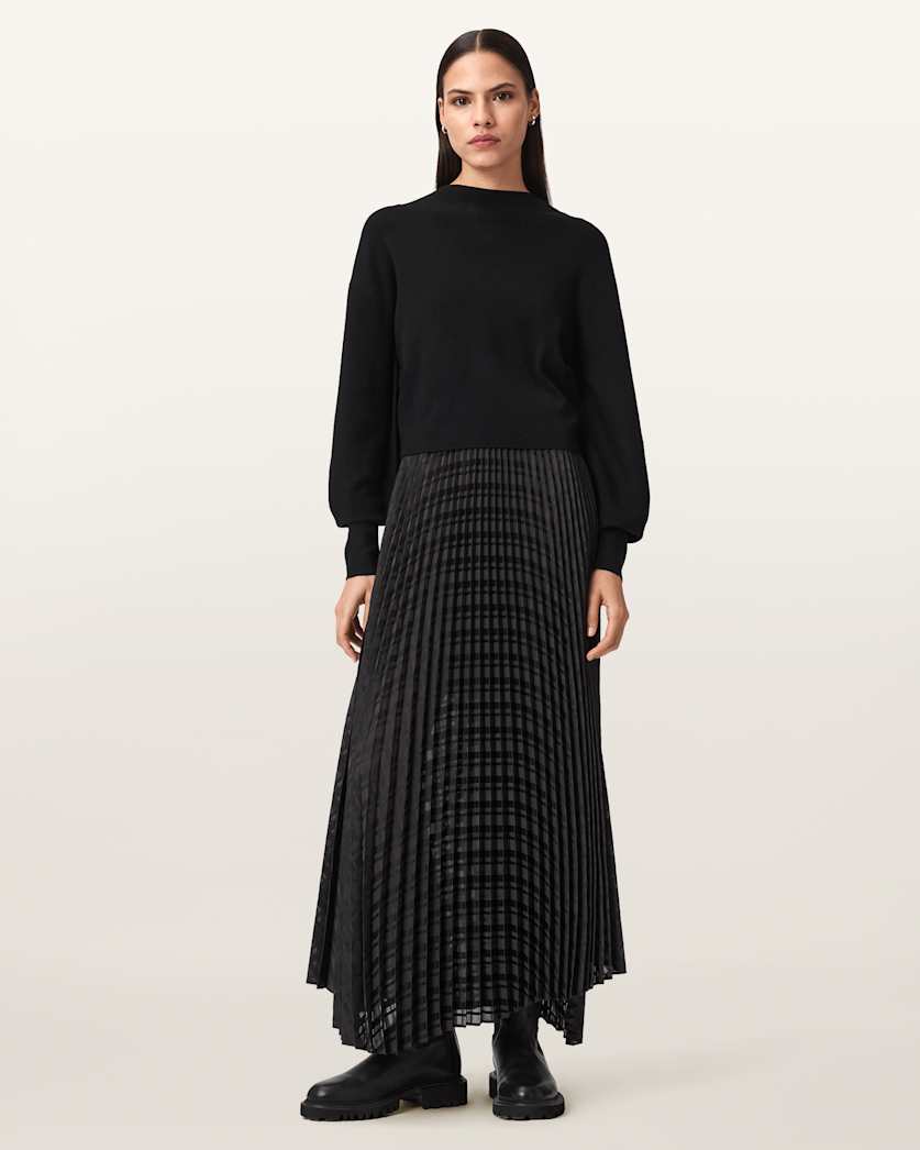 AllSaints Sinead 2 In 1 Pleated Dress Women's Black Women's