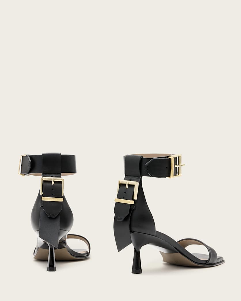 AllSaints Noir Leather Heeled Sandals Women's Black Women's