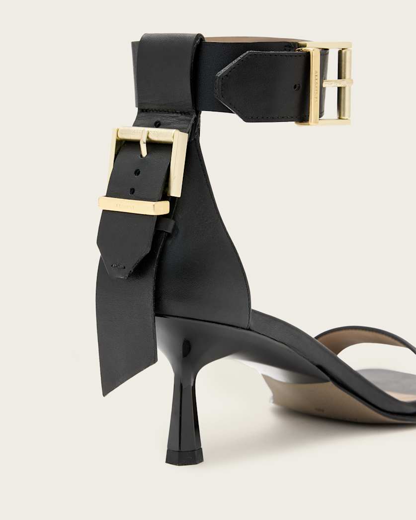 AllSaints Noir Leather Heeled Sandals Women's Black Women's