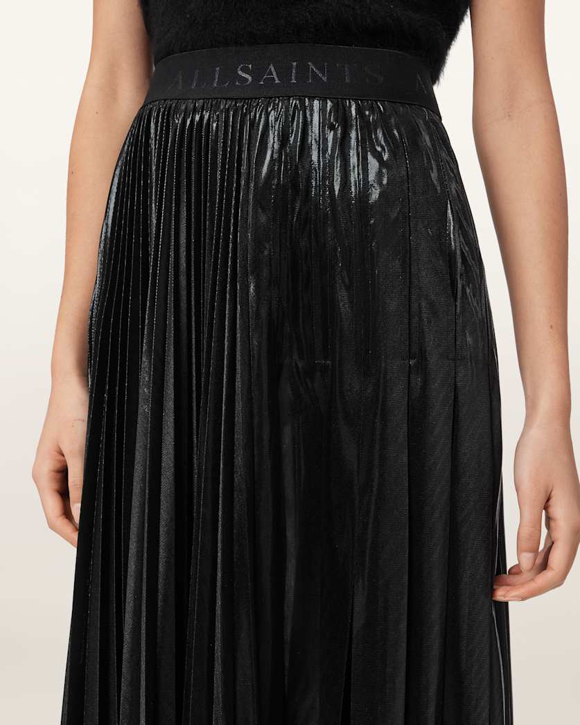 AllSaints Jax Pleated Midi Skirt Women's Metallic Silver Women's