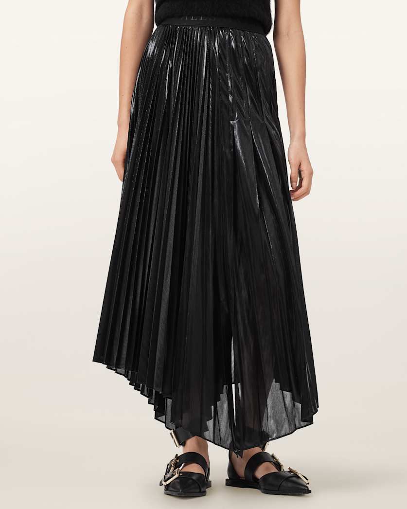 AllSaints Jax Pleated Midi Skirt Women's Metallic Silver Women's