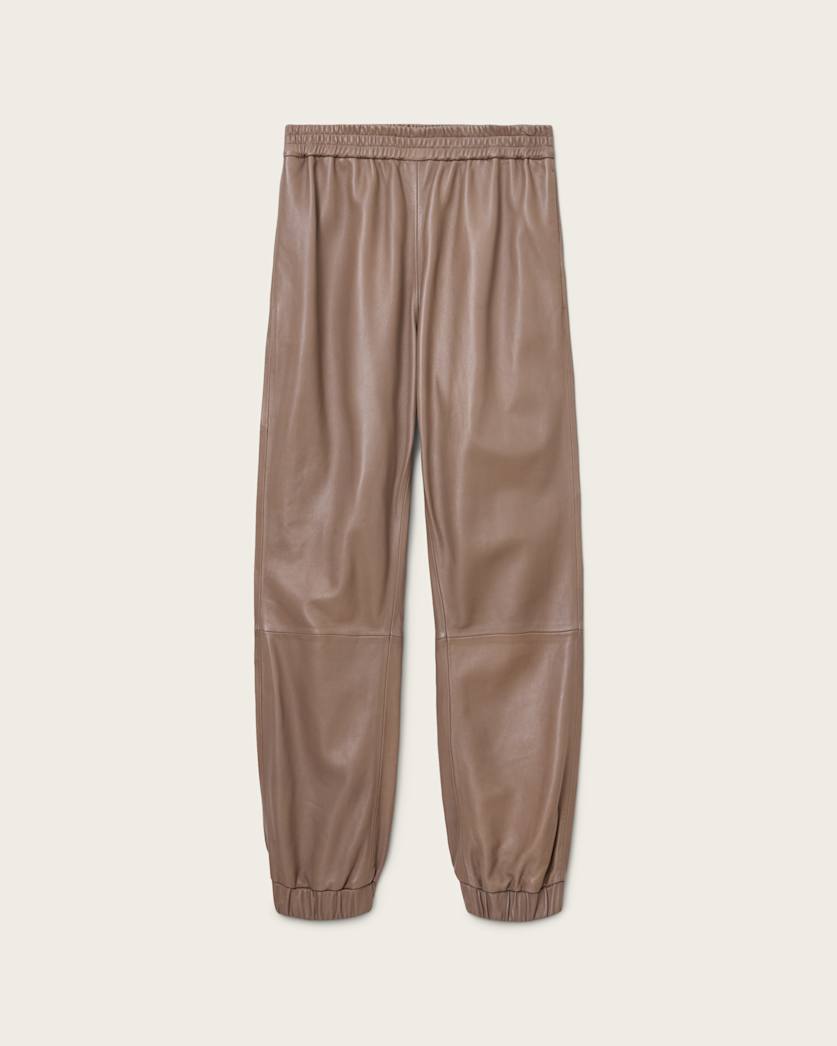 AllSaints Jen Leather Sweatpants Women's Mocha Brown Women's