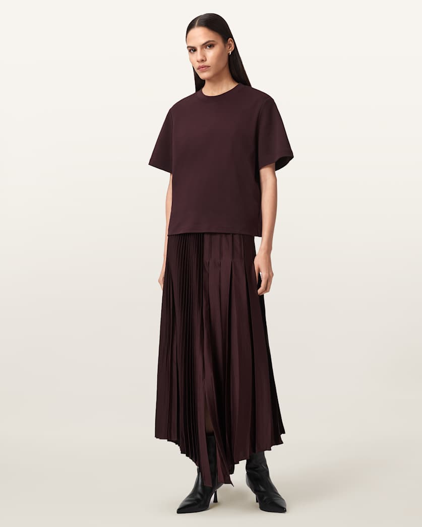 AllSaints Jax Pleated Midi Skirt Women's Oxblood Red Women's