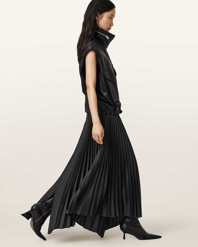 AllSaints Jax Pleated Midi Skirt Women's Oxblood Red Women's