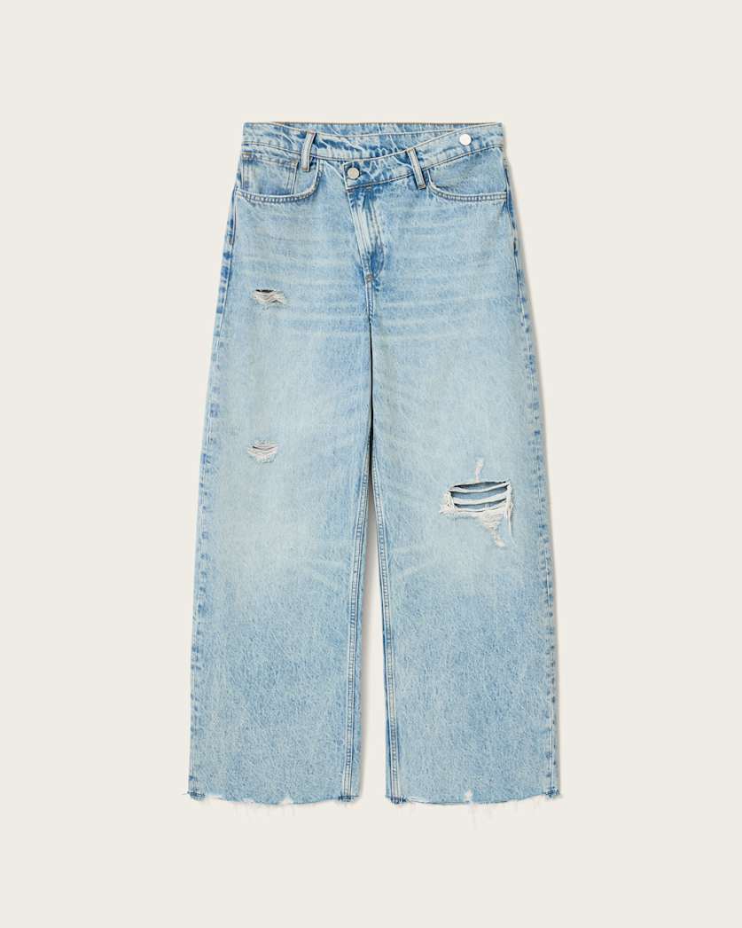 AllSaints Aki Mid Rise Crossover Jeans Women's Destroy Light Blue Women's