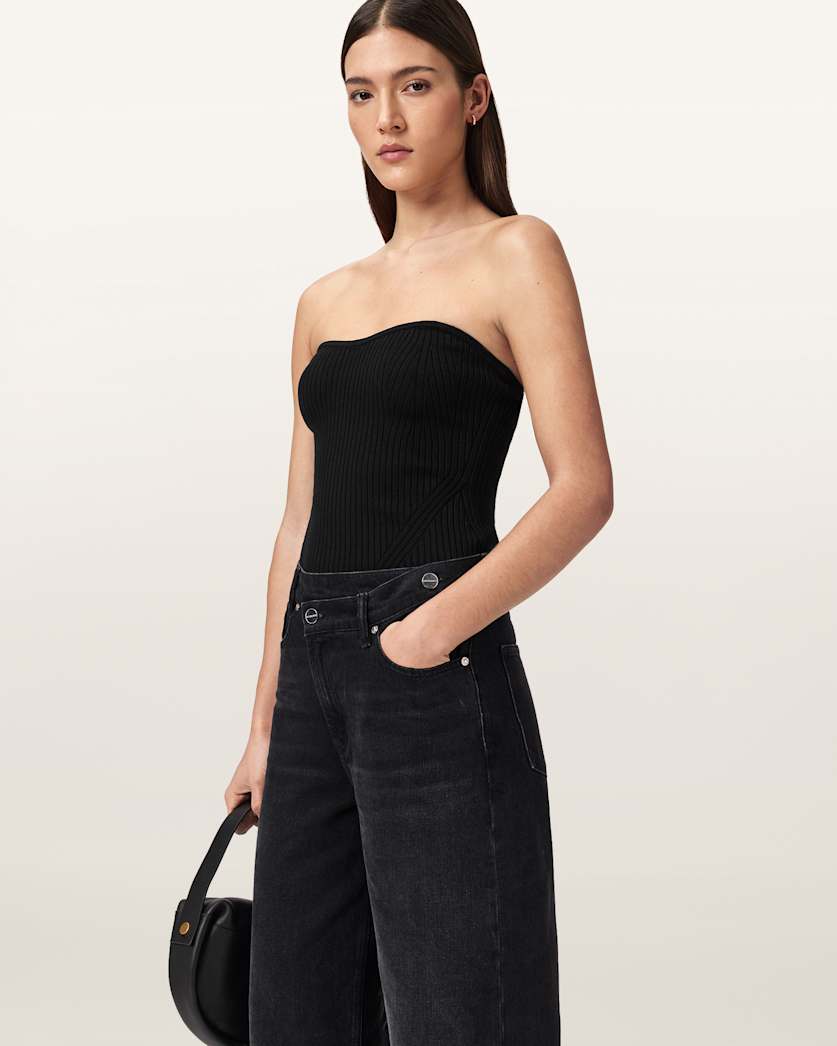 AllSaints Cruz Bandeau Slim Fit Top Women's Black Women's