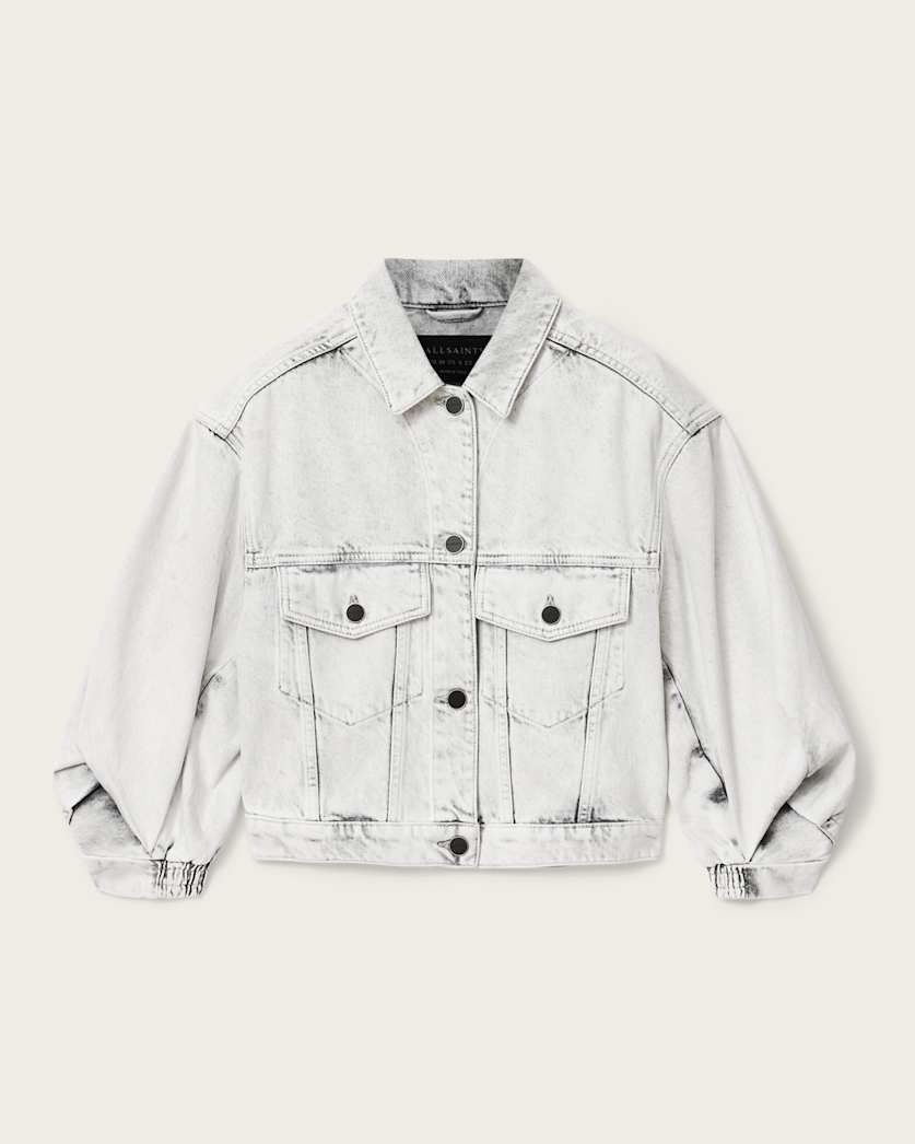 AllSaints Luca Cropped Denim Jacket Women's Bleached Grey Women's