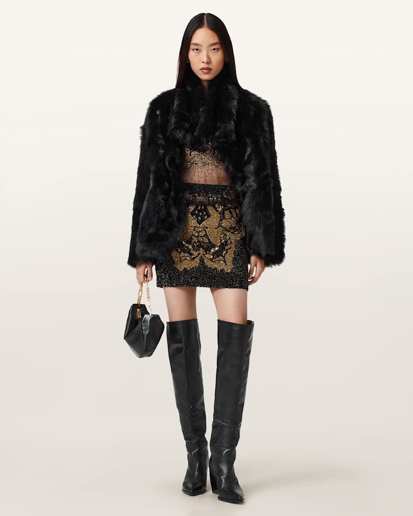AllSaints Jamilia Embellished Mini Skirt Women's Black/Gold Women's