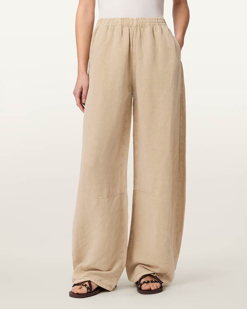 AllSaints Jett Wide Leg Linen Blend Pants Women's Black Women's