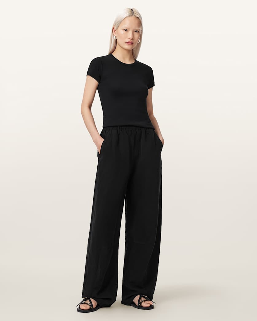 AllSaints Jett Wide Leg Linen Blend Pants Women's Black Women's