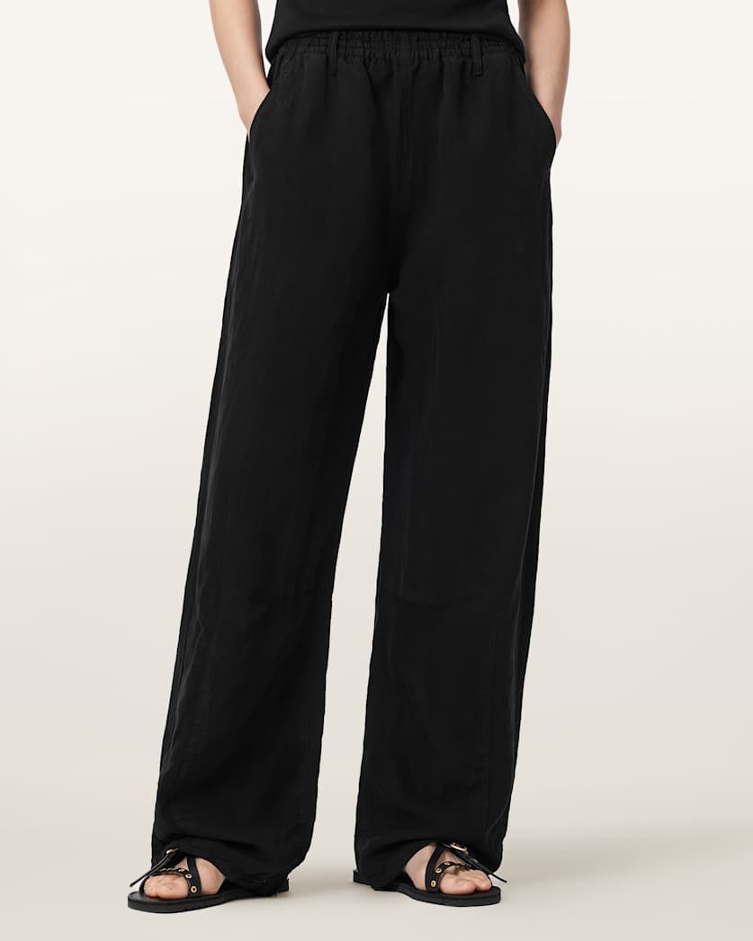 AllSaints Jett Wide Leg Linen Blend Pants Women's Black Women's
