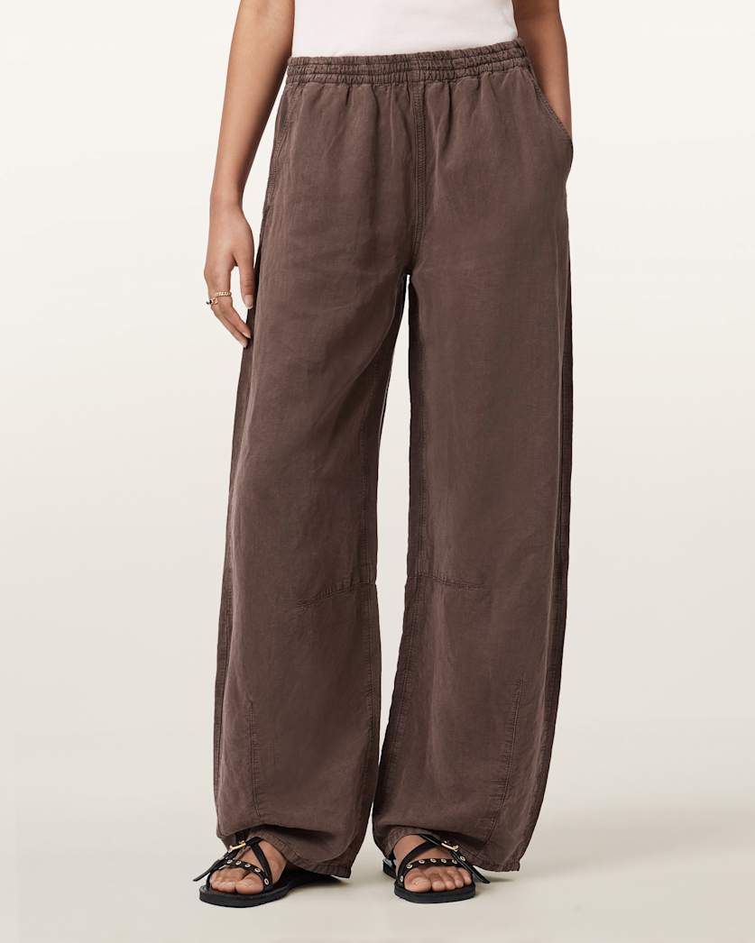 AllSaints Jett Wide Leg Linen Blend Pants Women's Black Women's