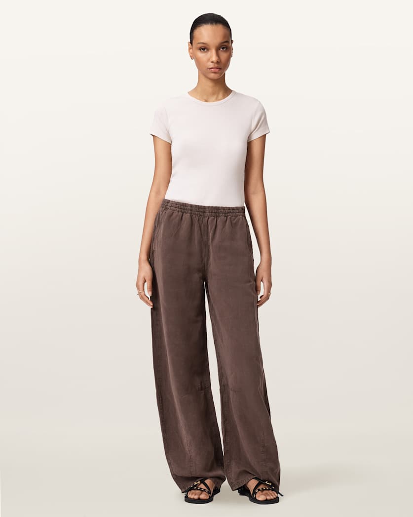 AllSaints Jett Wide Leg Linen Blend Pants Women's Black Women's
