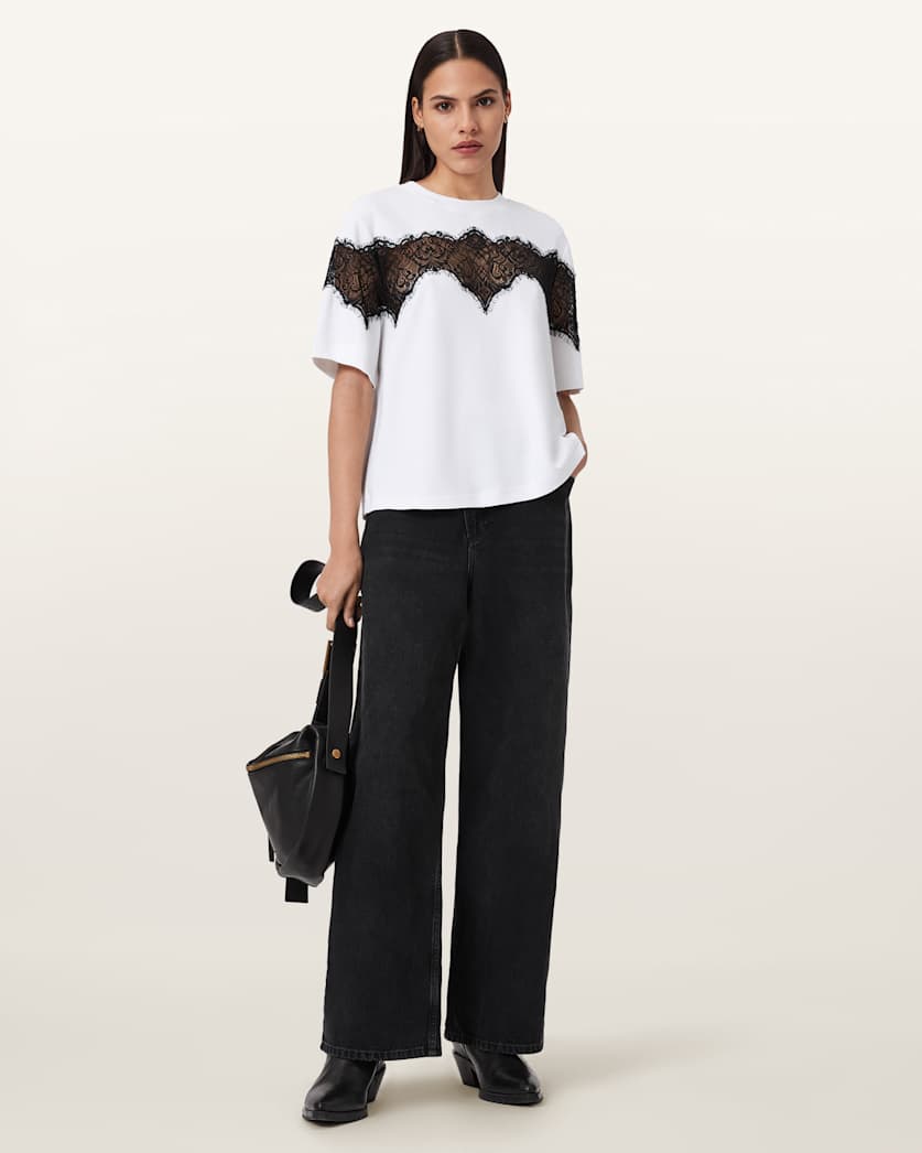 AllSaints Lisa Lace Amelie T Shirt Women's Optic White Women's
