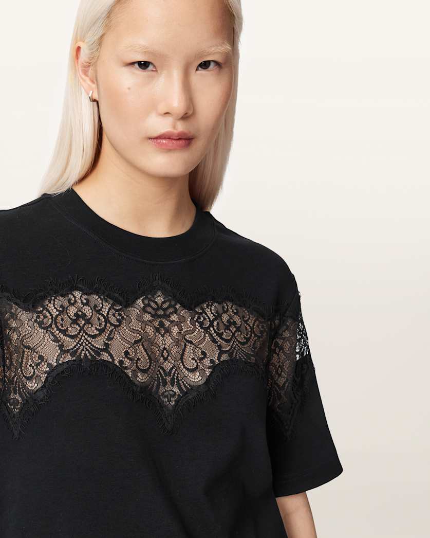 AllSaints Lisa Lace Amelie T Shirt Women's Optic White Women's