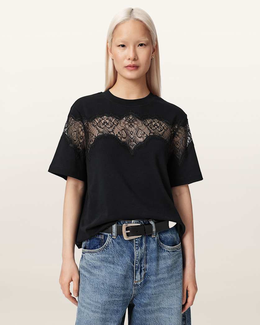 AllSaints Lisa Lace Amelie T Shirt Women's Optic White Women's