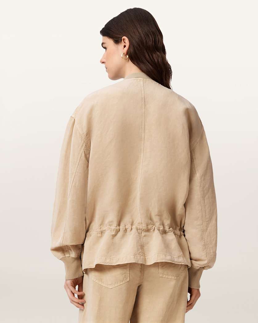 AllSaints Sofi Linen Blend Drawstring Bomber Jacket Women's Sand Brown Women's