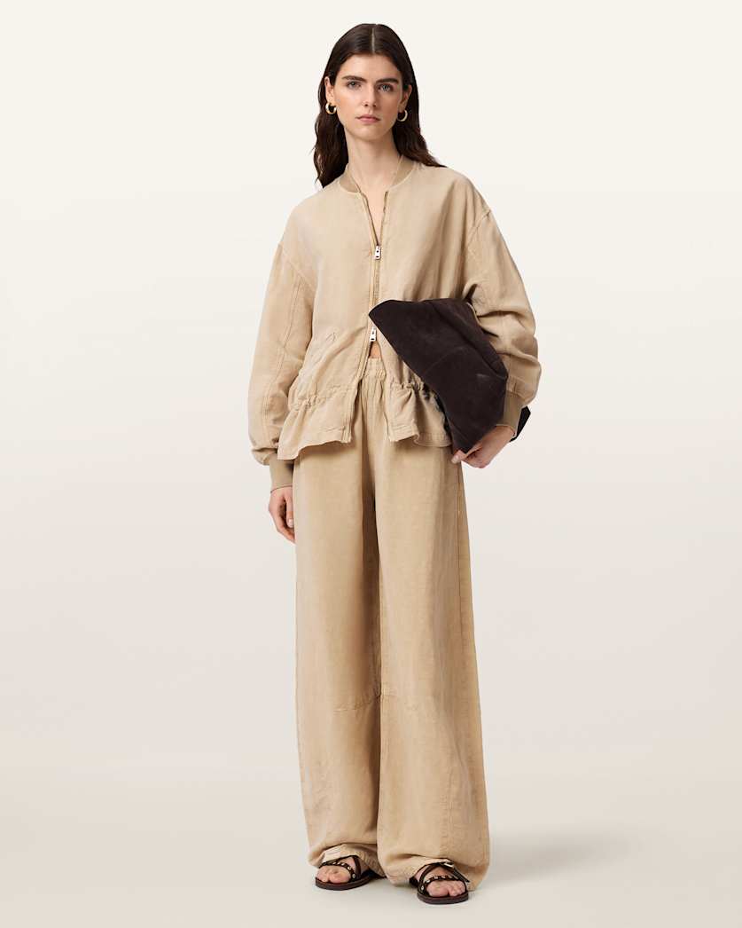 AllSaints Sofi Linen Blend Drawstring Bomber Jacket Women's Sand Brown Women's