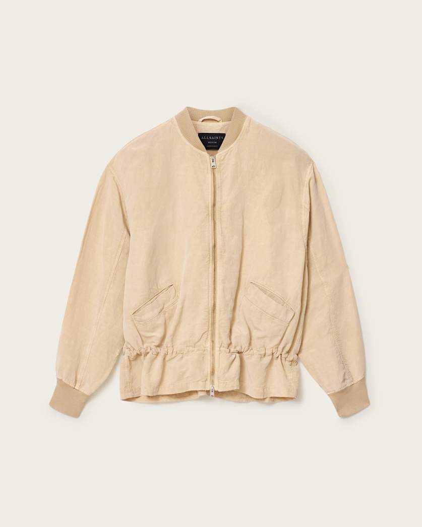 AllSaints Sofi Linen Blend Drawstring Bomber Jacket Women's Sand Brown Women's