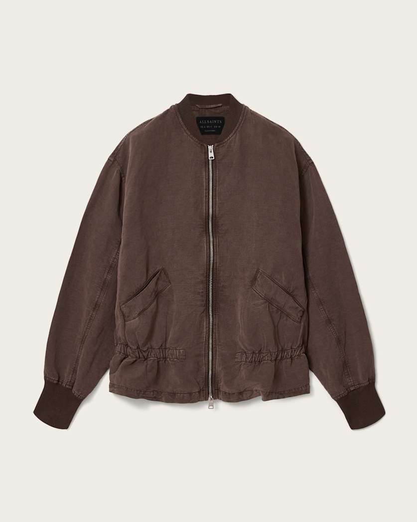 AllSaints Sofi Linen Blend Drawstring Bomber Jacket Women's Sand Brown Women's