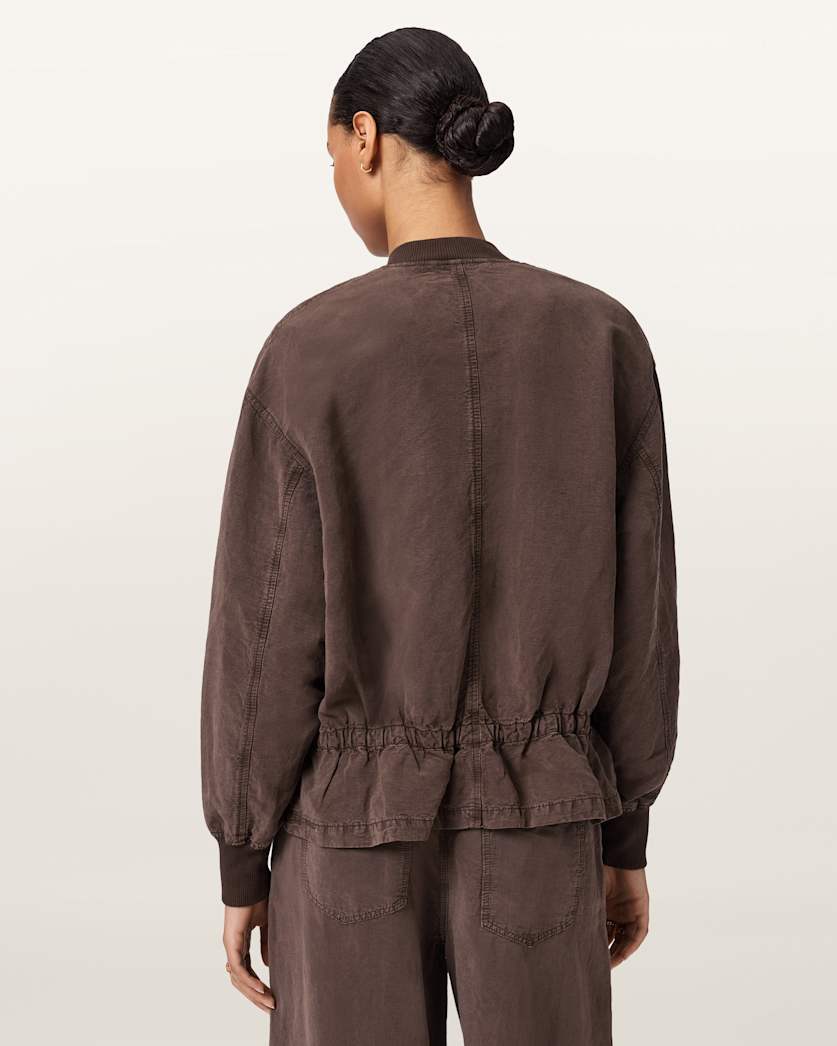 AllSaints Sofi Linen Blend Drawstring Bomber Jacket Women's Sand Brown Women's