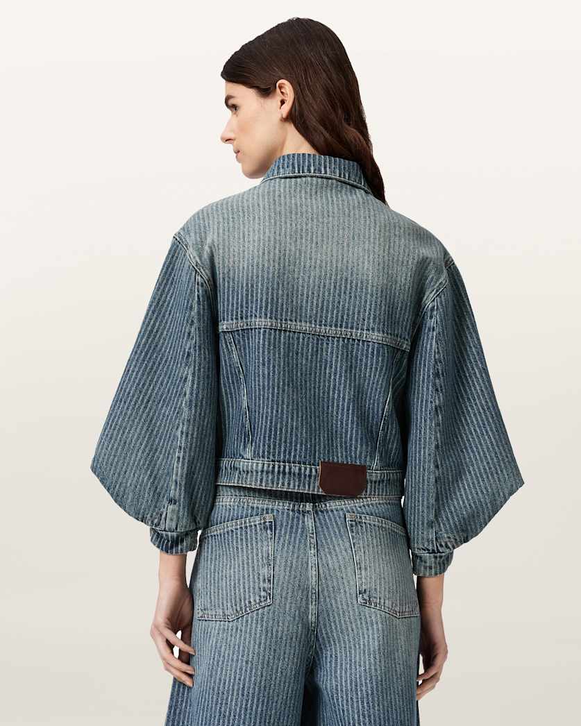 AllSaints Luca Striped Cropped Jacket Women's Titan Blue Women's