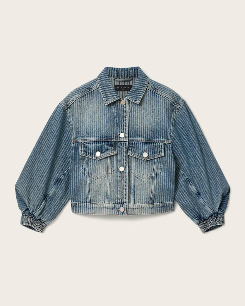 AllSaints Luca Striped Cropped Jacket Women's Titan Blue Women's
