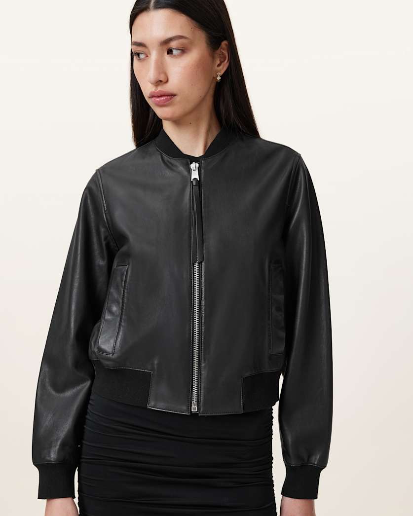 AllSaints Orten Leather Bomber Jacket Women's Oxblood Red Women's