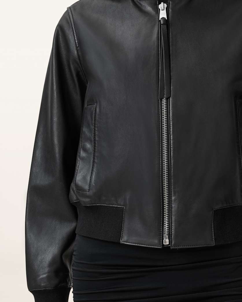 AllSaints Orten Leather Bomber Jacket Women's Oxblood Red Women's