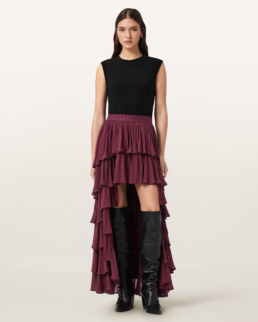 AllSaints Cavarly Maxi Skirt Women's Tawny Port Red Women's
