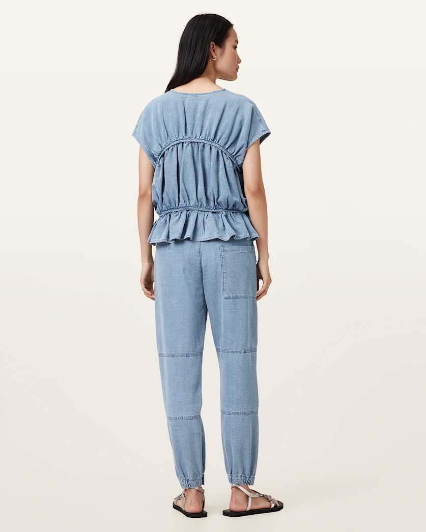 AllSaints Val High Rise Cargo Linen Blend Pants Women's Light Blue Women's