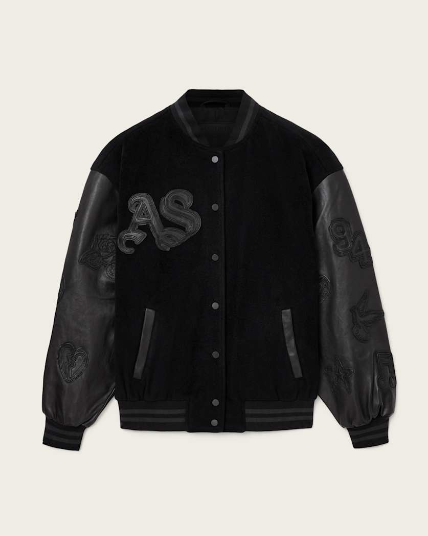 AllSaints Argon Leather Varsity Leather Jacket Women's Black Women's